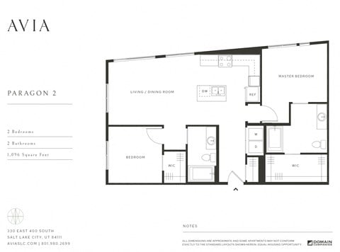 Floor plan for 2 beds, 2 baths, 1096 sqft